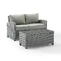 KO70025GY-GY Bradenton 2 Piece Gray and Wicker Loveseat and Table Set