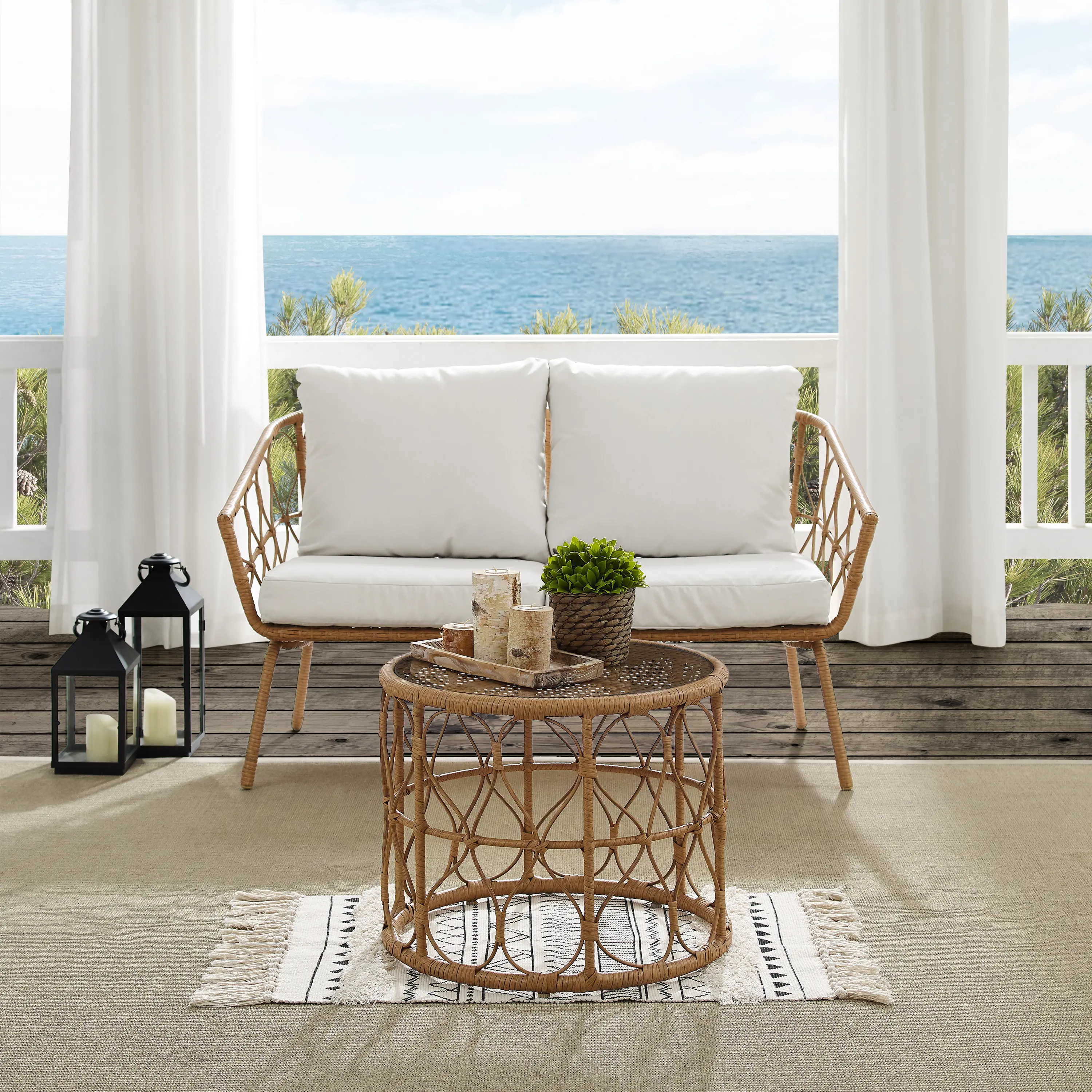 CO7371NA-CR Juniper Outdoor Wicker Loveseat and Coffee Table-2