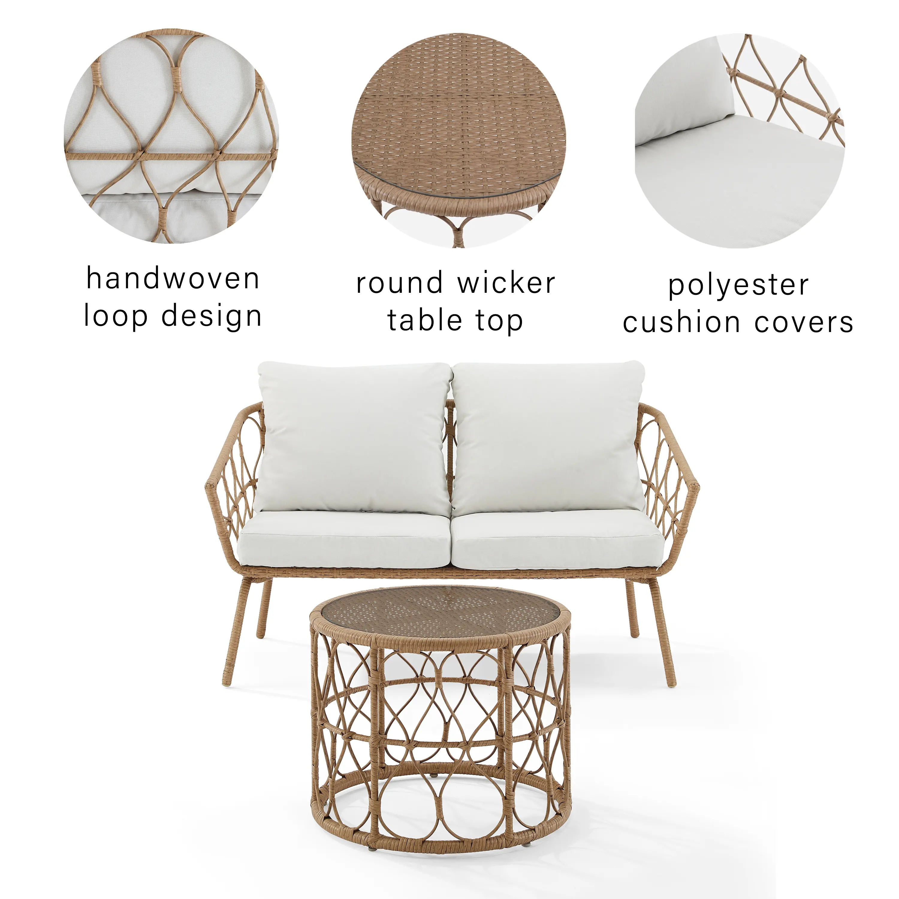 CO7371NA-CR Juniper Outdoor Wicker Loveseat and Coffee Table-8