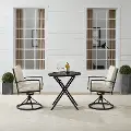 KO60040BZ-OL Kaplan 3 Piece Oatmeal Outdoor Metal Bistro Set with Swivel Chairs