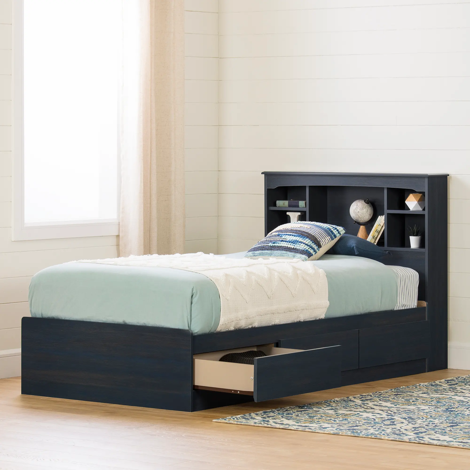 15470 Aviron Blue Twin Storage Bed and Headboard-2