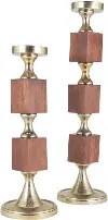 Kaveri 20 Medium Gold and Wood Candle Holder