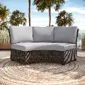 KIT/AGY075/BNCH+BACK Havana Brown and Off White Curved Patio Sofa