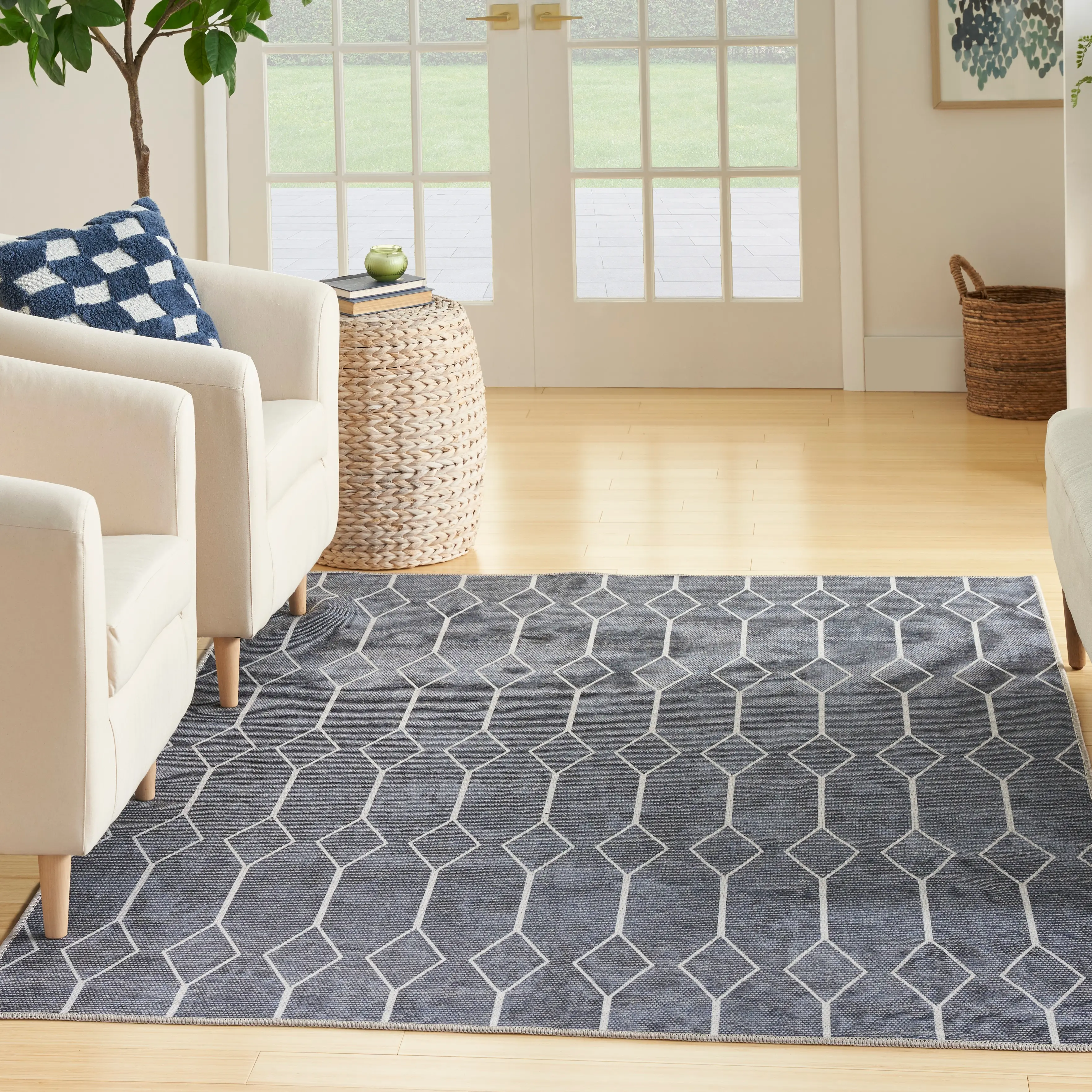 SR107/NAVY-5X8 Nicole Curtis 5 x 7 Navy Geometric Area Rug-4