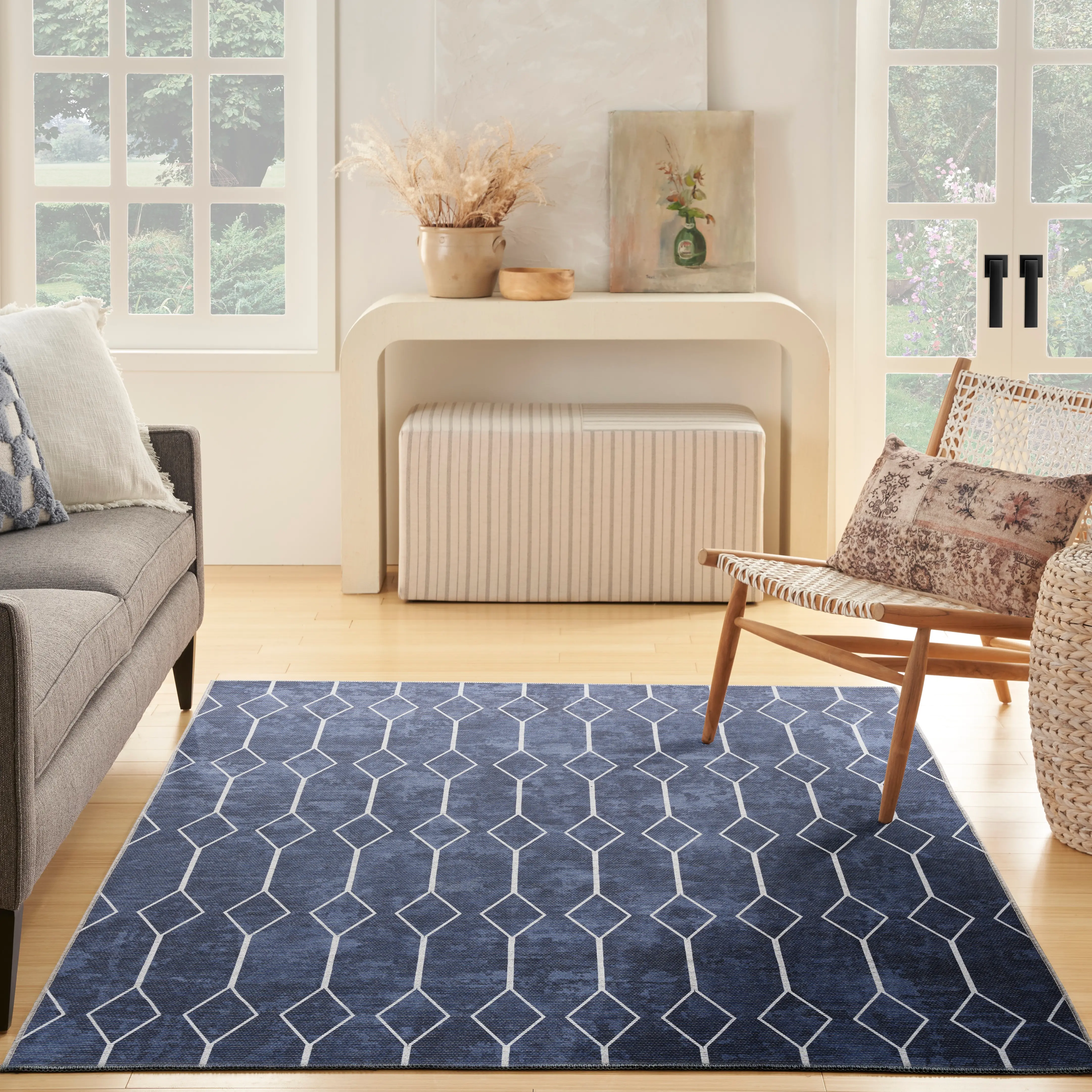 SR107/NAVY-5X8 Nicole Curtis 5 x 7 Navy Geometric Area Rug-5