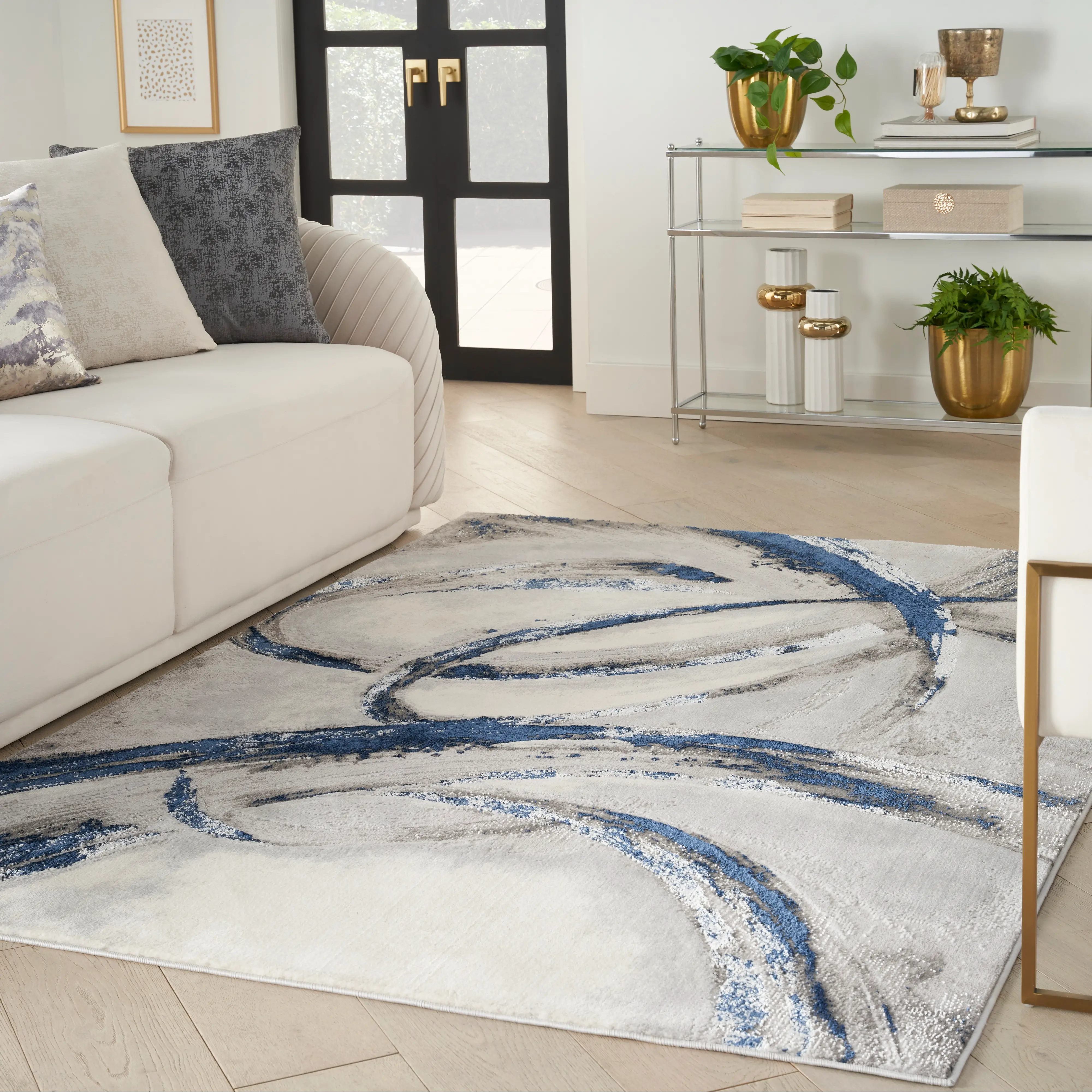 BSKO2/BRUSHSTROK-5X8 Brushstroke 5 x 7 Navy Gray Area Rug-2