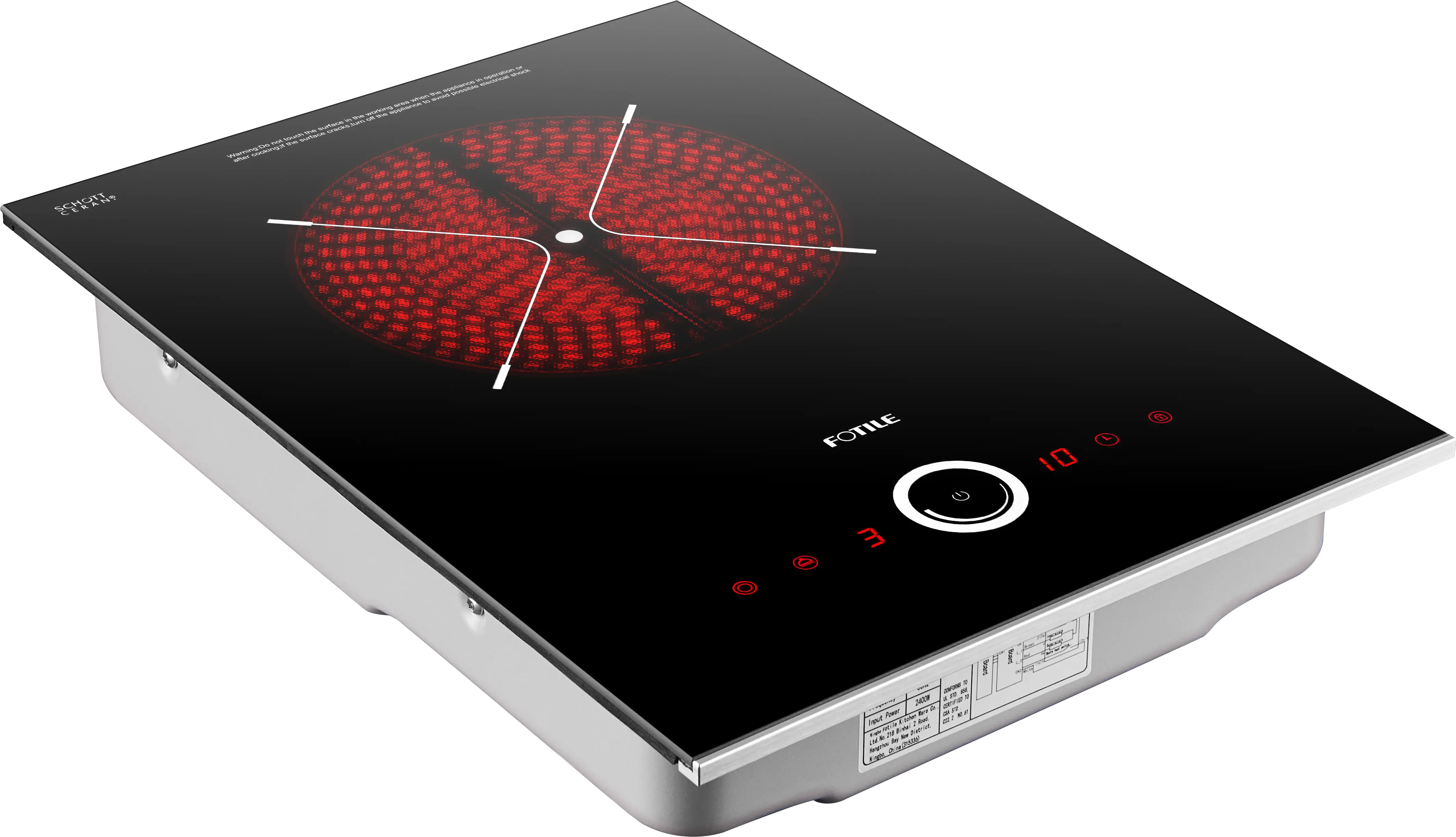 FOTILE 12” Radiant Electric Cooktop in Black Schott Ceramic Glass-3