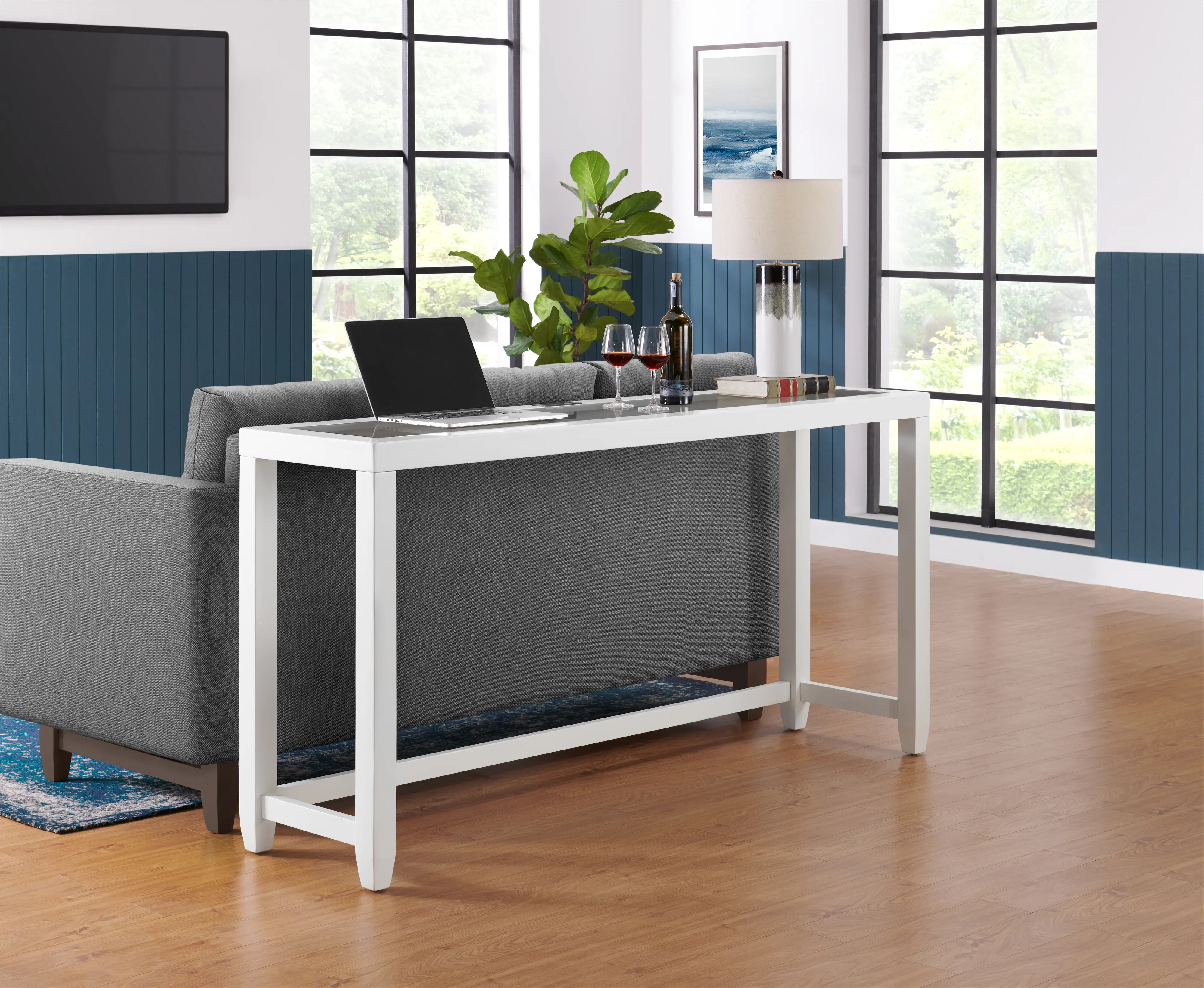 Cordero White Sofa Table and Stool Set-10