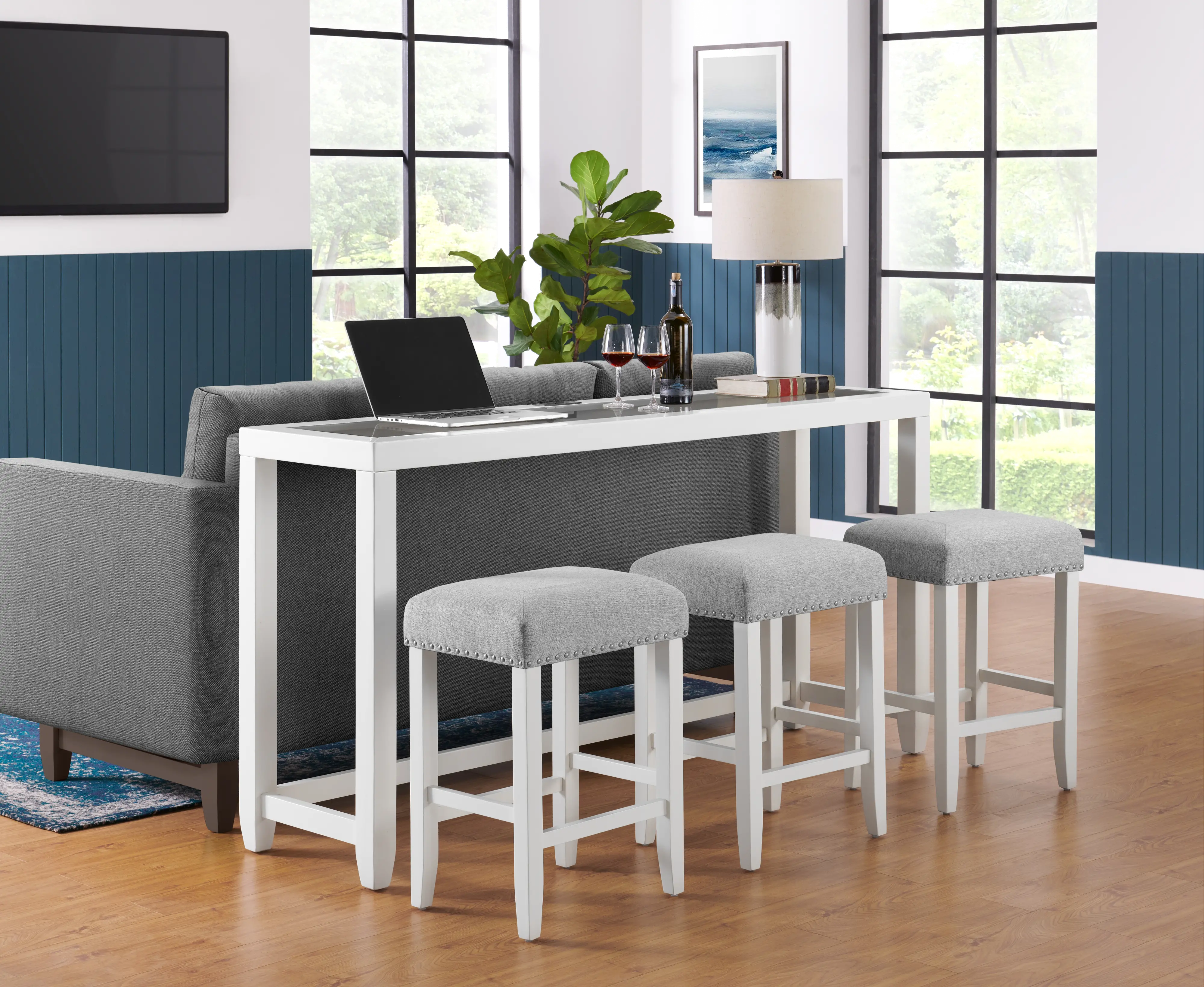 Cordero White Sofa Table and Stool Set-2