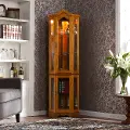 CM0695 Canterdale Golden Oak Lighted Corner Curio Cabinet
