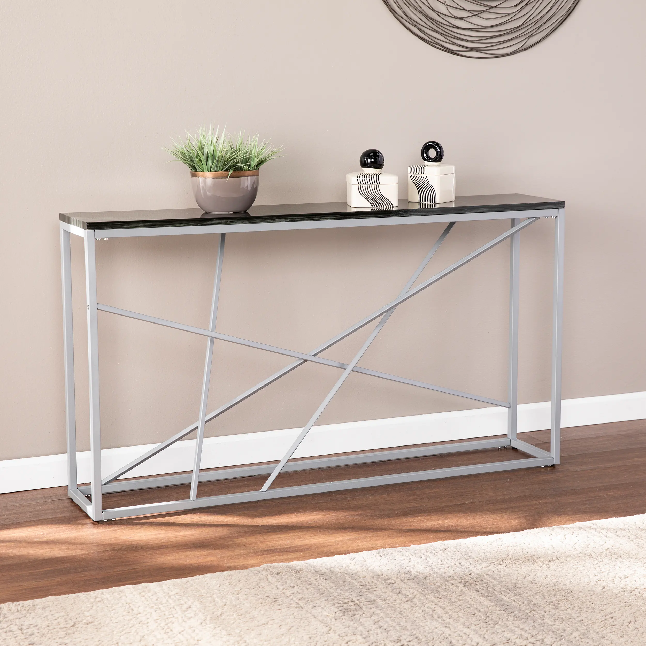 CM1652 Arendal Faux Stone and Silver Console Table-2