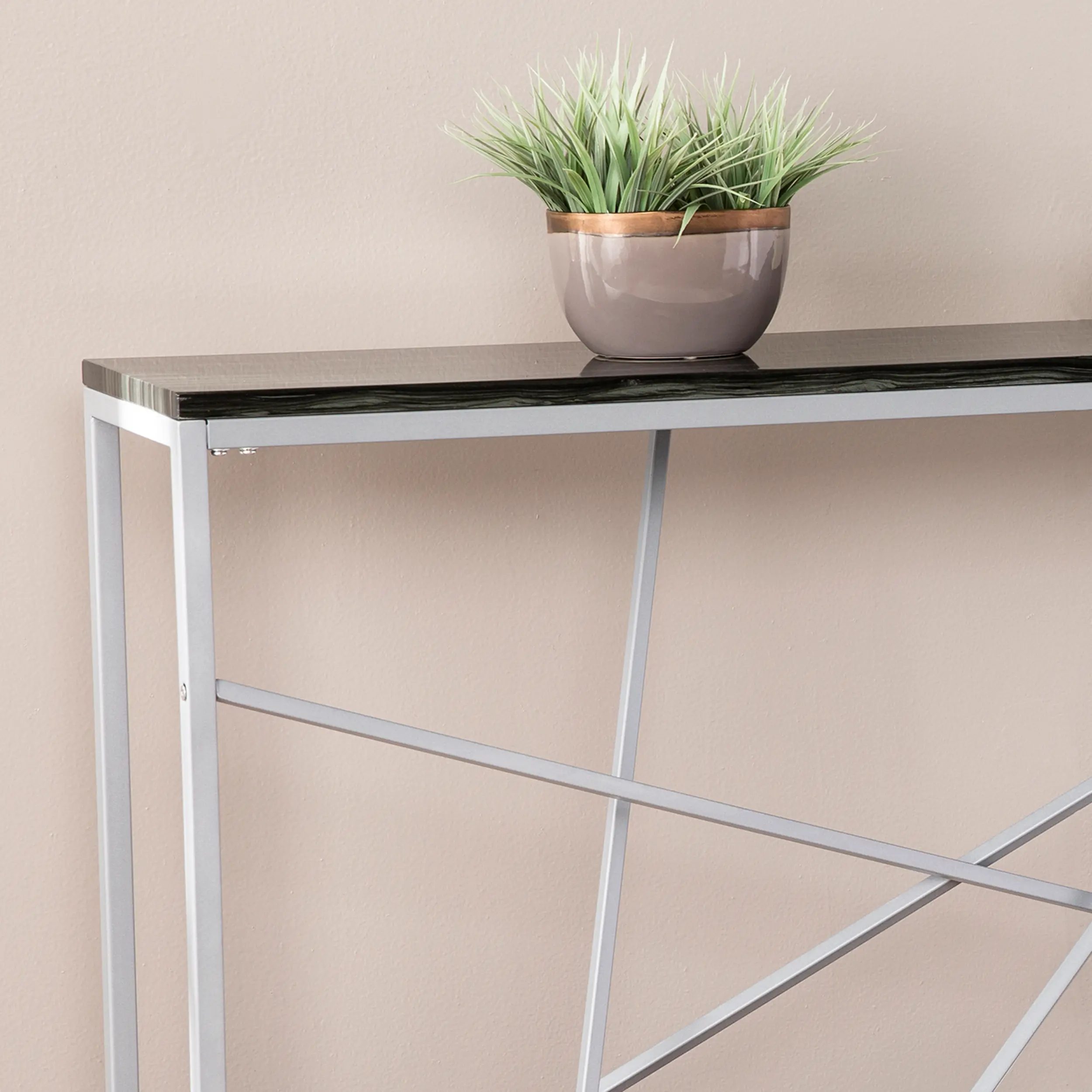 CM1652 Arendal Faux Stone and Silver Console Table-6
