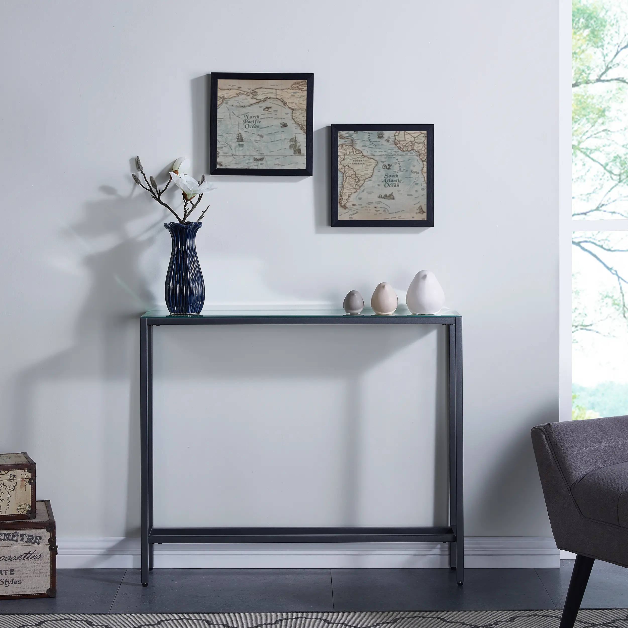 CM9397 Darrin Short Gunmetal Gray Console Table with Mirrored Top-2