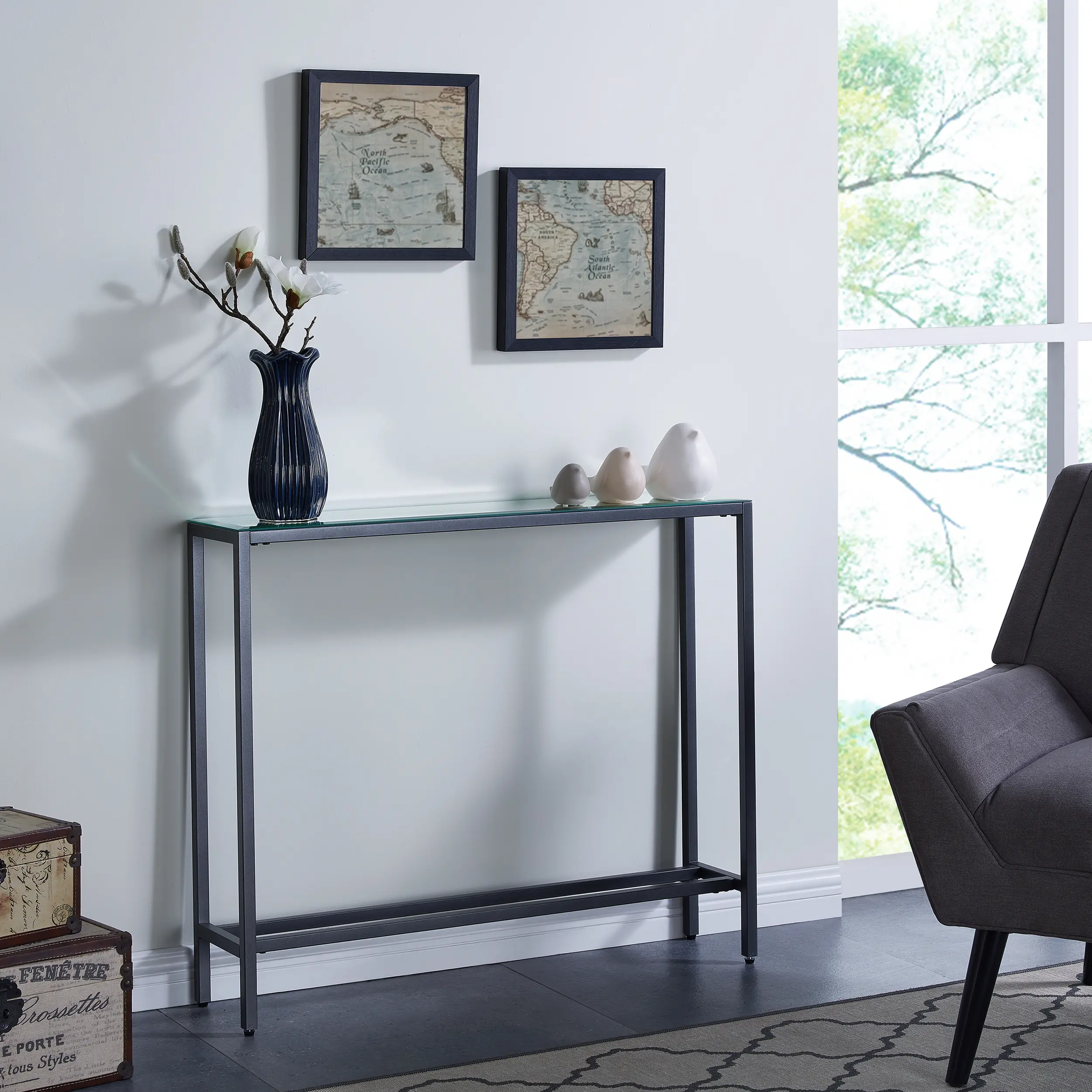 CM9397 Darrin Short Gunmetal Gray Console Table with Mirrored Top-5