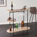 HZ1221040 Dagney Natural & Black Wine Table with Glassware Storage