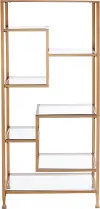 HZ5774 Jaymes Gold Metal and Glass Asymmetrical Bookcase