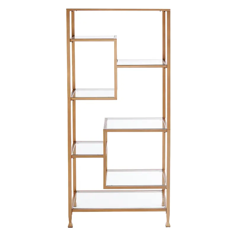 Jaymes Gold Metal and Glass Asymmetrical Bookcase