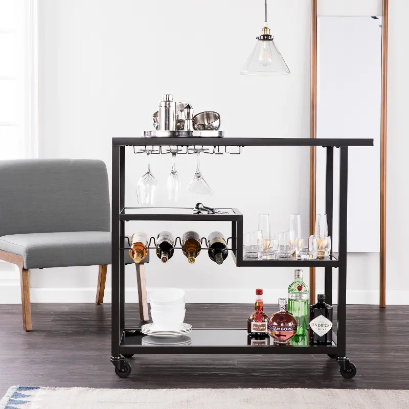 Holly & Martin Zephs Black Bar Cart with Smoked Mirror