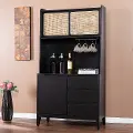 KA1096212 Carondale Black & Rattan Buffet Cabinet with Hutch