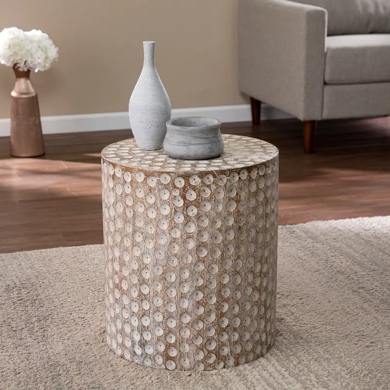 Campti White-Wash Round Accent Table