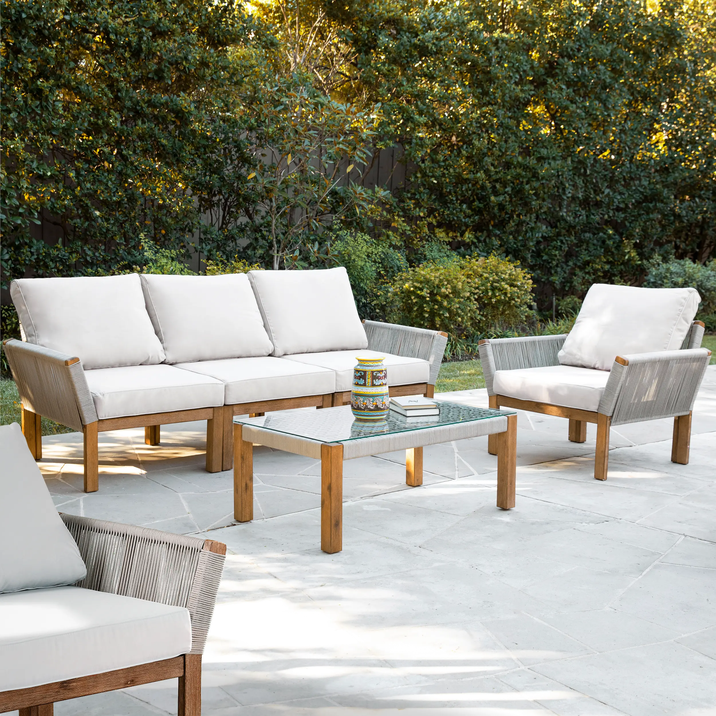OD10893 Brendina Natural & White 4 Piece Outdoor Seating Set-2