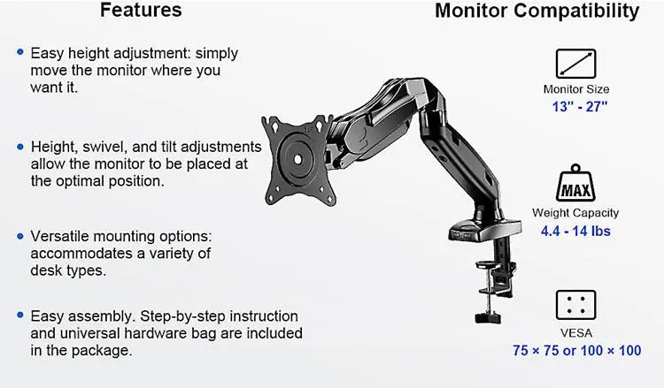 ErgoAV Gas Spring Mounting Arm For Monitors 13 to 27 -2