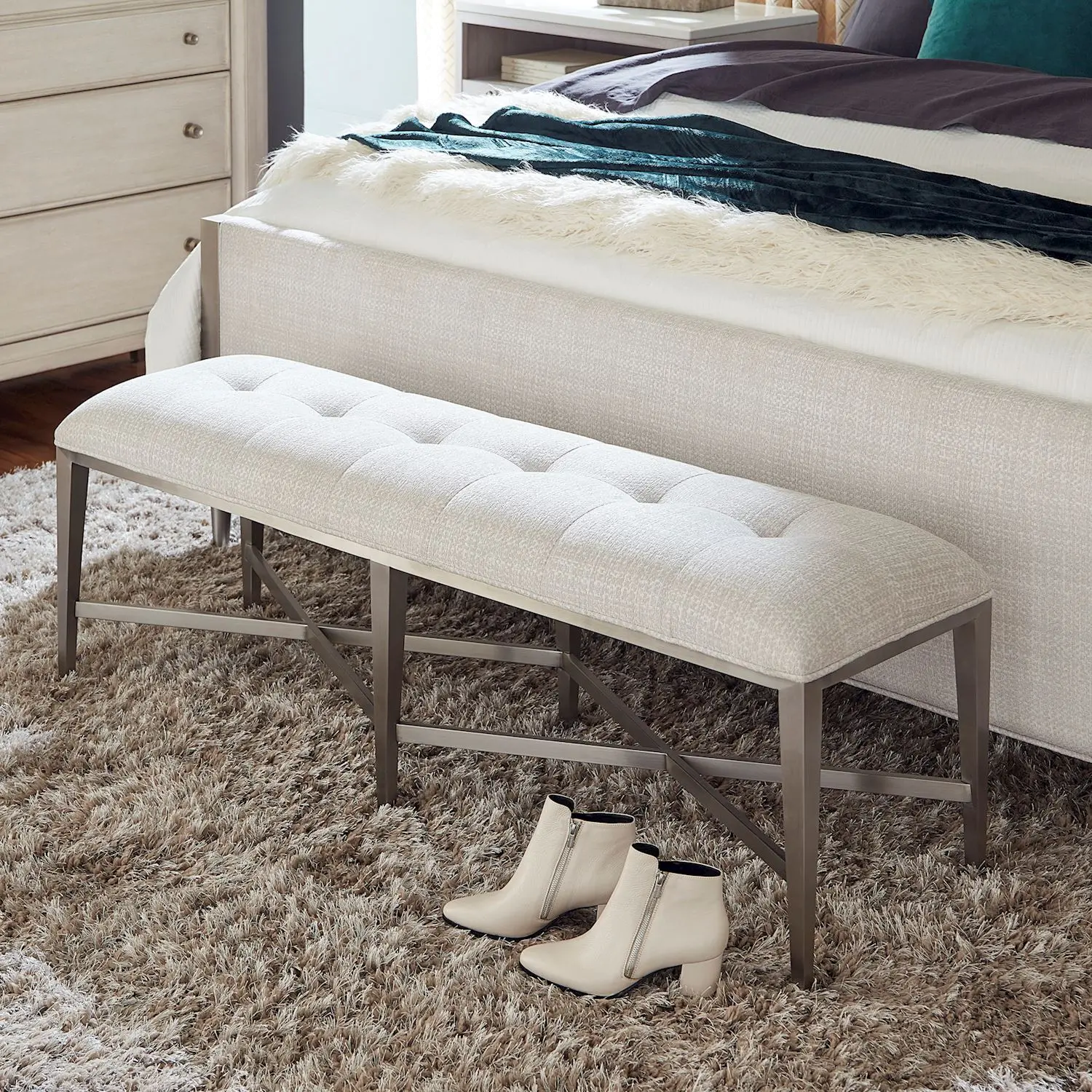 Ashby Place White and Silver Bed Bench-2