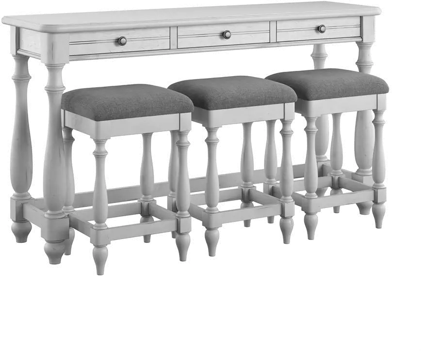 Newhaven Weathered White Sofa Table and Stool Set-1