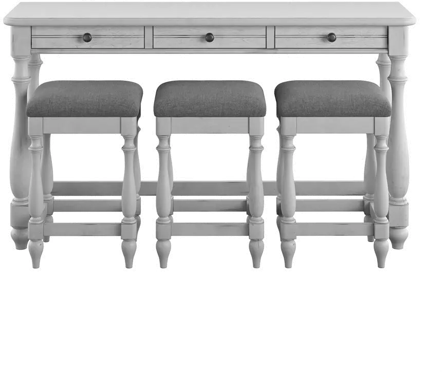 Newhaven Weathered White Sofa Table and Stool Set-3