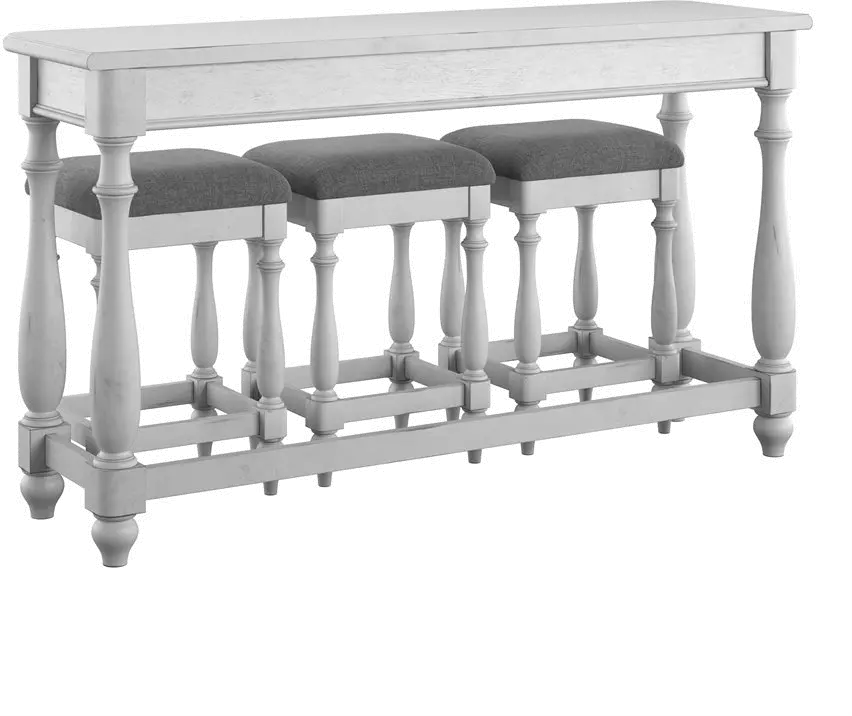 Newhaven Weathered White Sofa Table and Stool Set-4