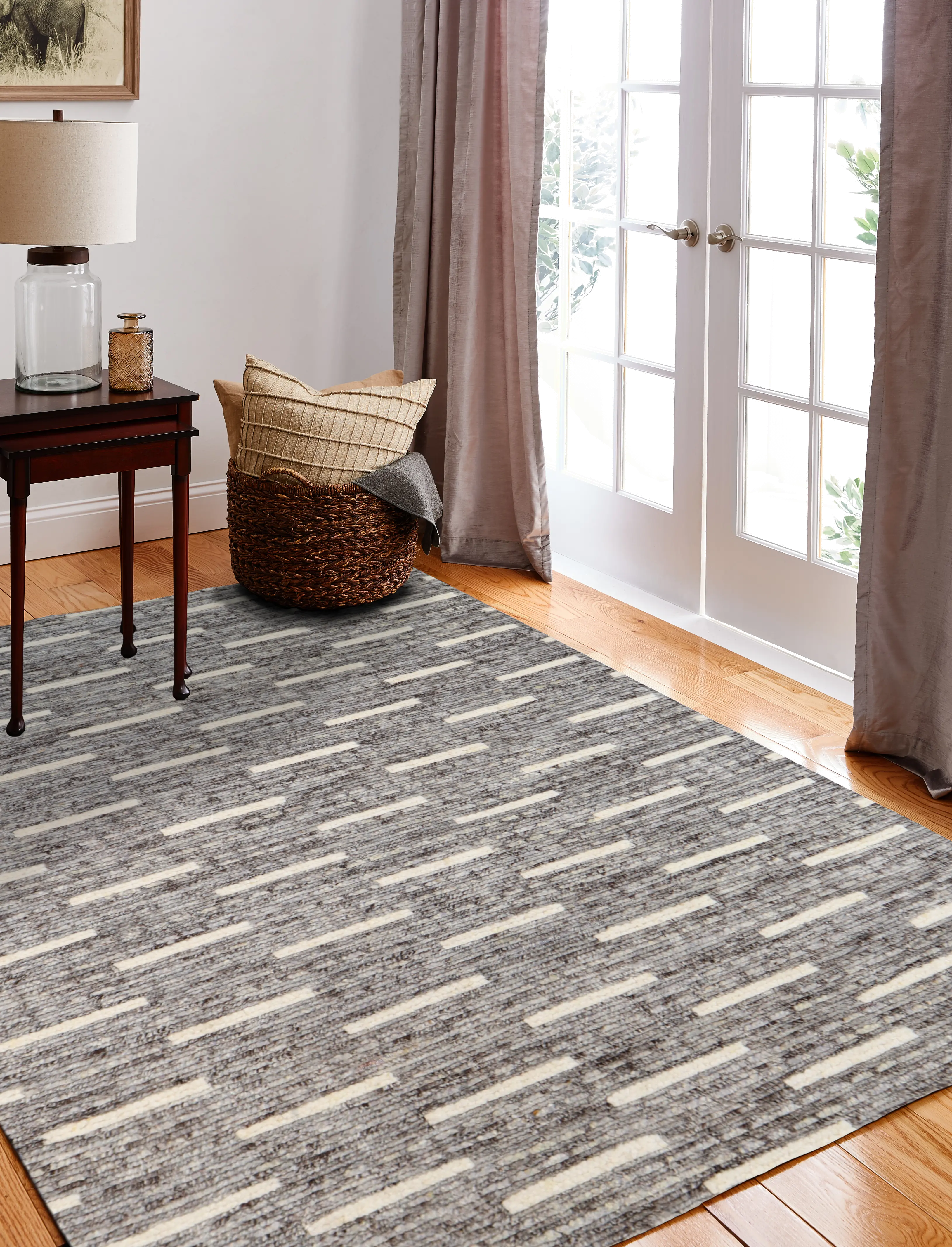 M133-GY-5X7.6-BN25 Jedediah 5 x 8 Wool Hand Knotted Gray Area Rug-2