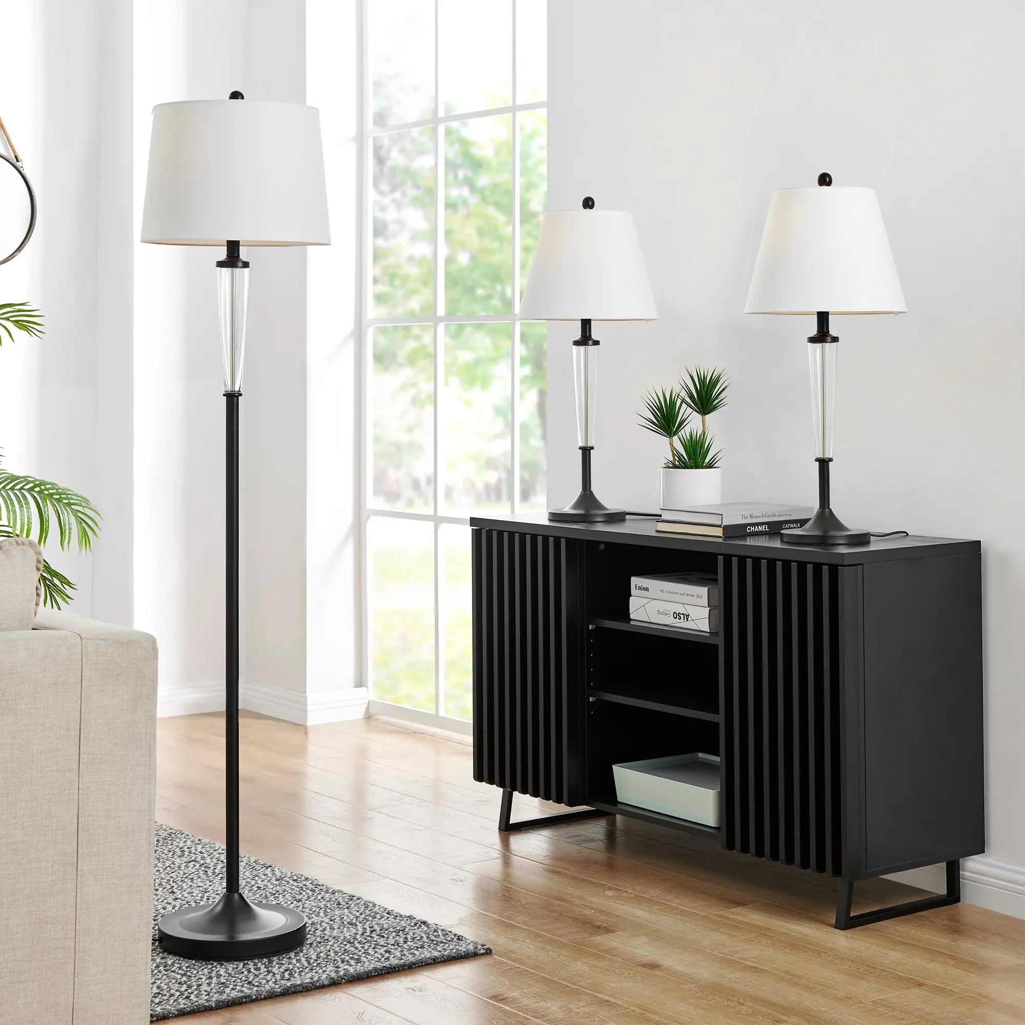Freida Set of 3 Black and Clear Lamps-2