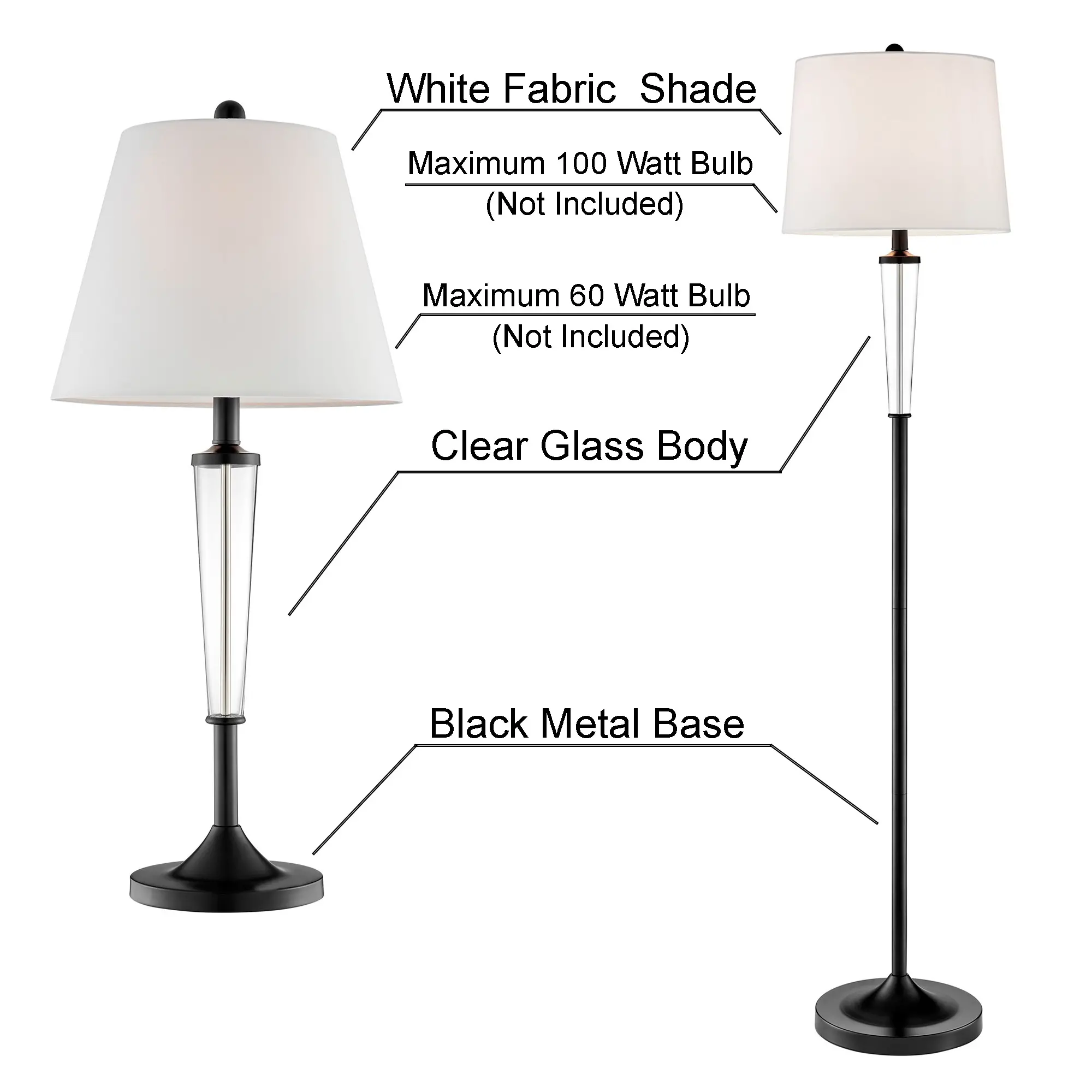 Freida Set of 3 Black and Clear Lamps-6