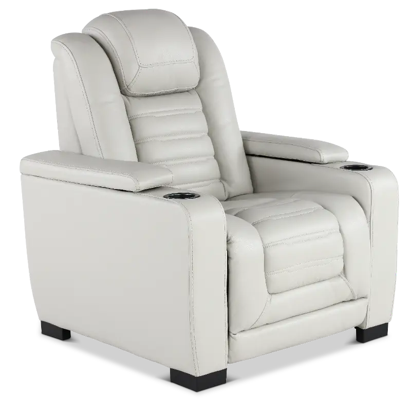 Transformer Light Gray Leather Power Recliner with Power Headrest