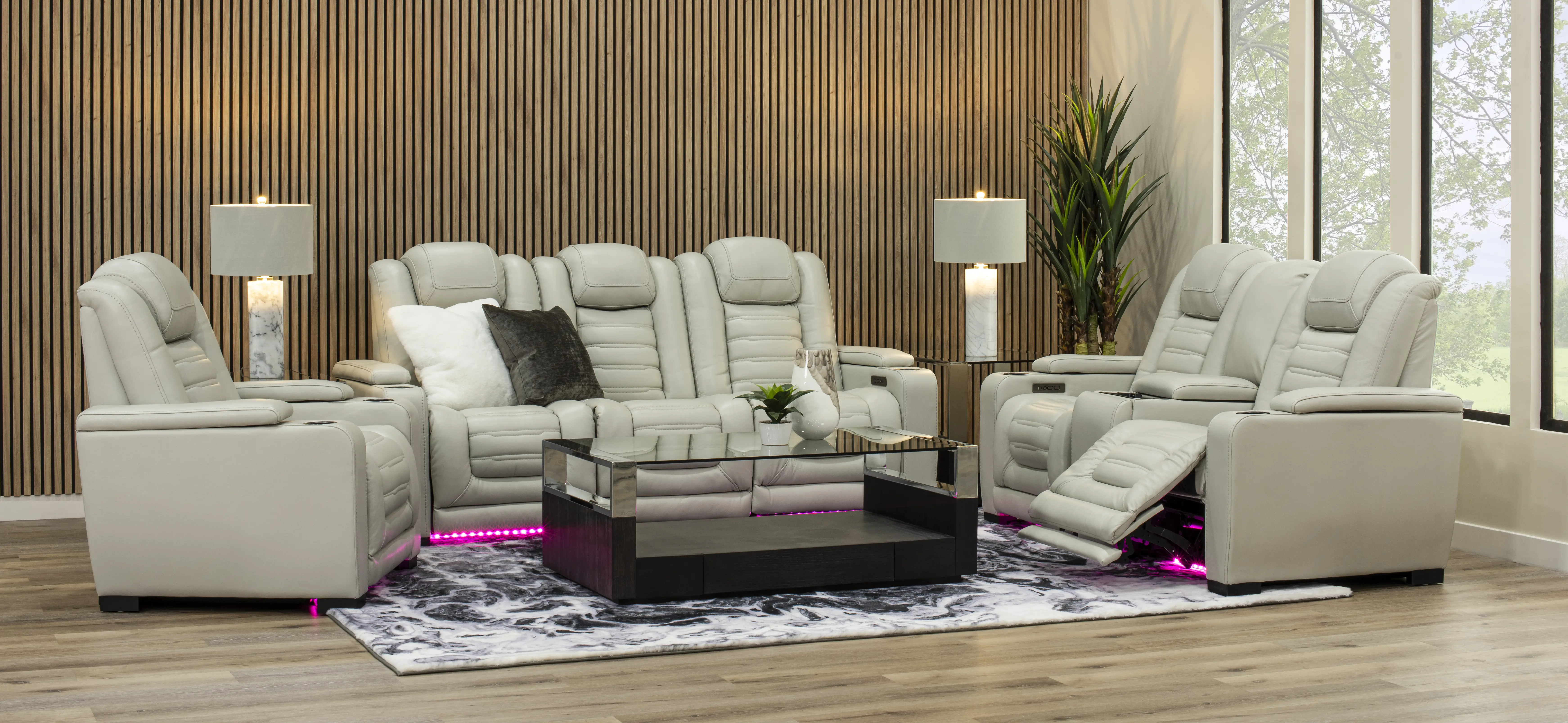 Transformer Light Gray Leather 3 Piece Power Reclining Loveseat-2