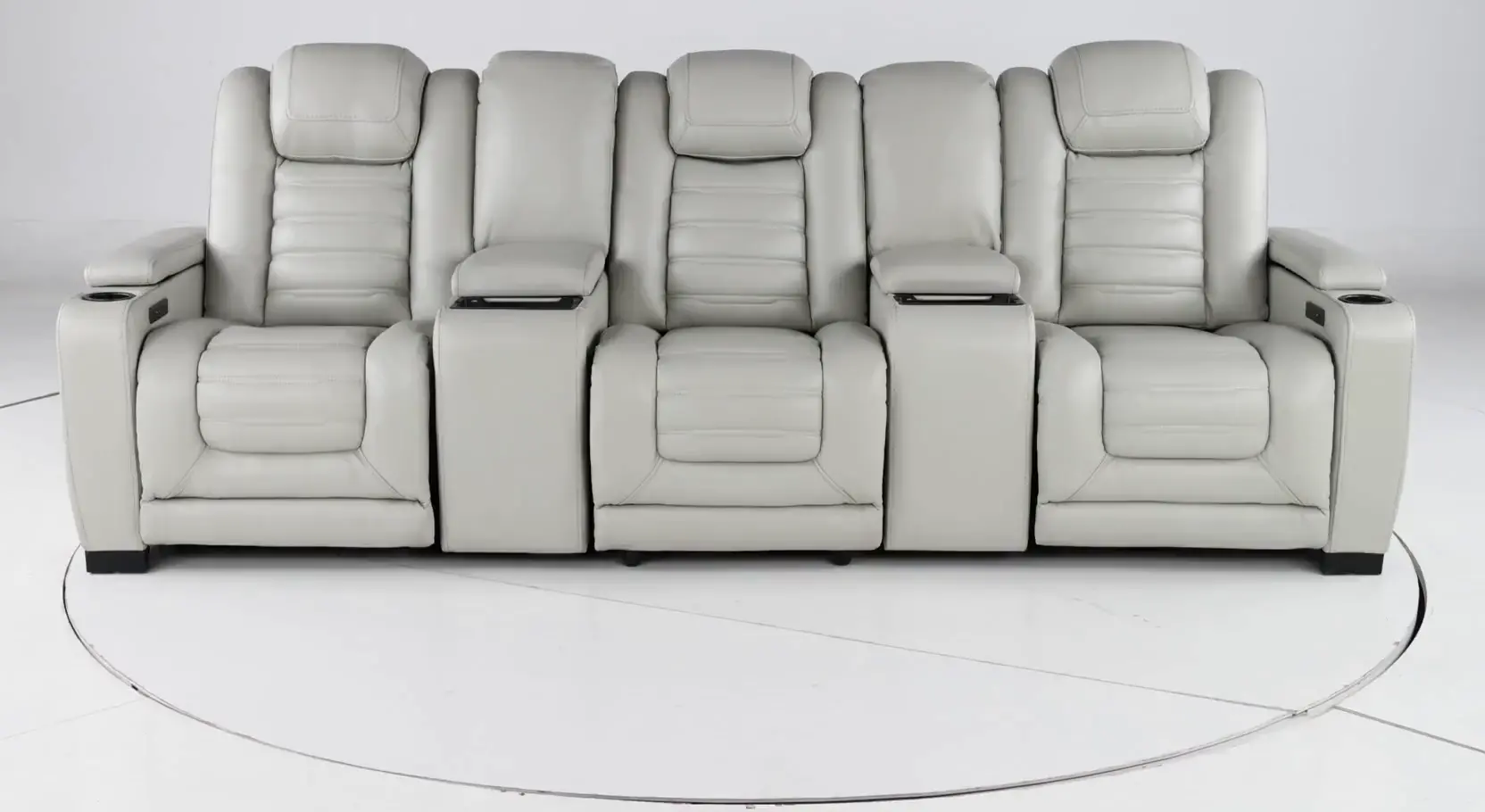 Transformer Light Gray Leather 5 Piece Power Reclining Home Theater Seating-10