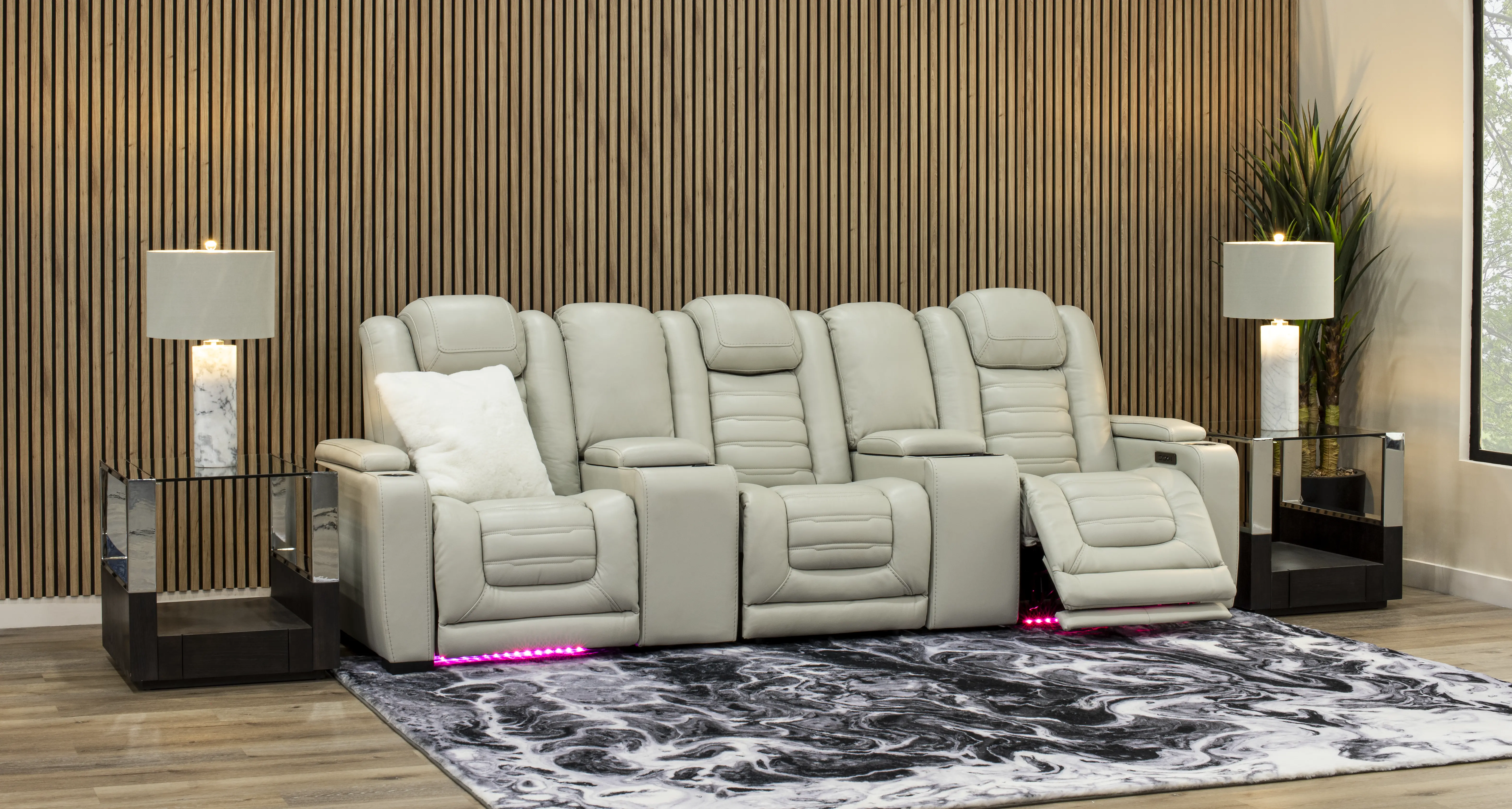 Transformer Light Gray Leather 5 Piece Power Reclining Home Theater Seating-2