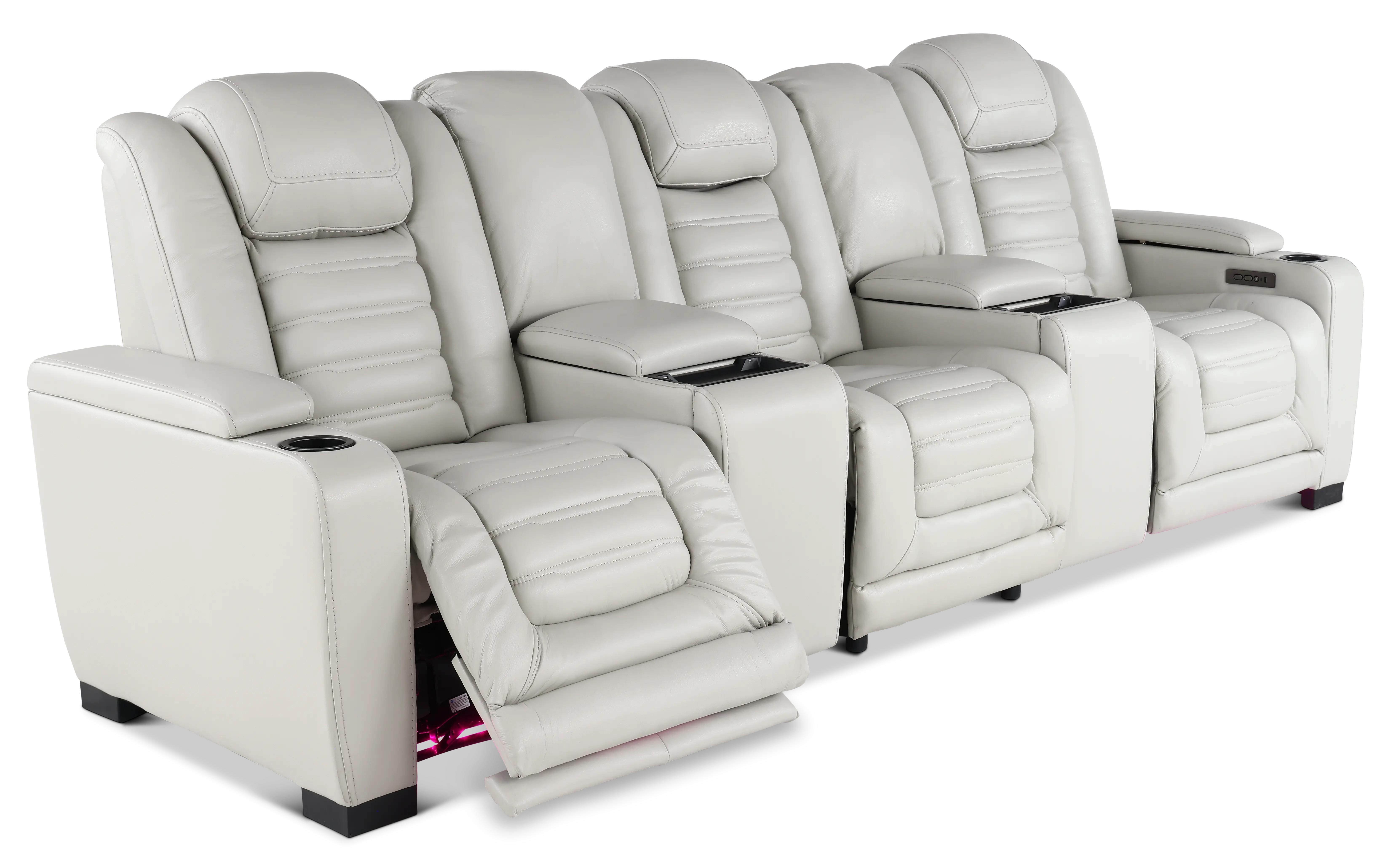 Transformer Light Gray Leather 5 Piece Power Reclining Home Theater Seating-5
