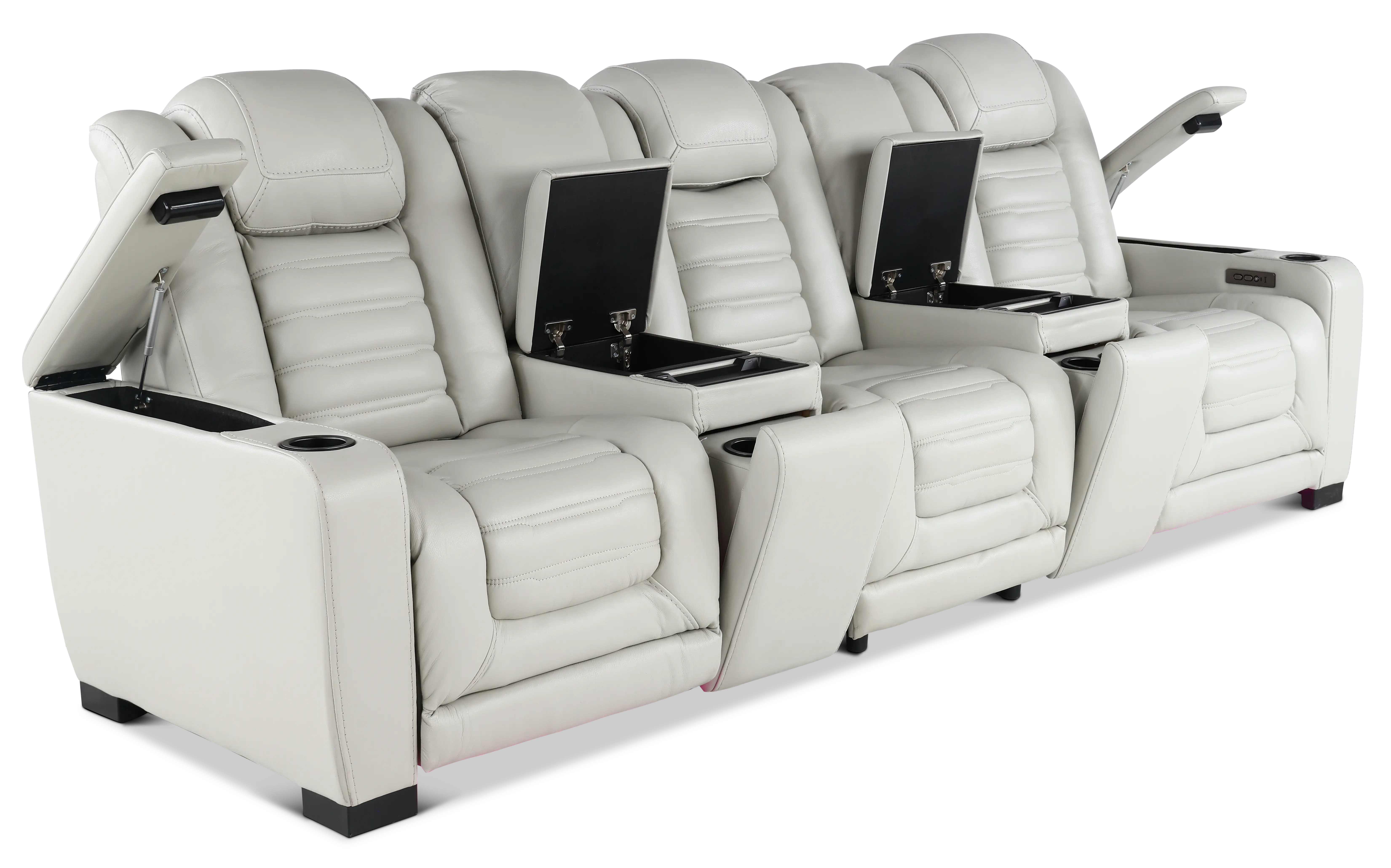 Transformer Light Gray Leather 5 Piece Power Reclining Home Theater Seating-6