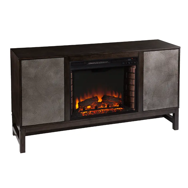 Lannington Brown and Silver Electric Fireplace Mantel