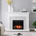 FR1009359 Torlington White Marble Tiled Touch Screen Electric Fireplace