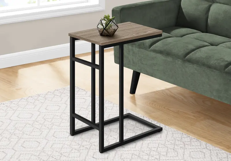 Samantha Taupe and Black Metal C-Shaped Accent Table