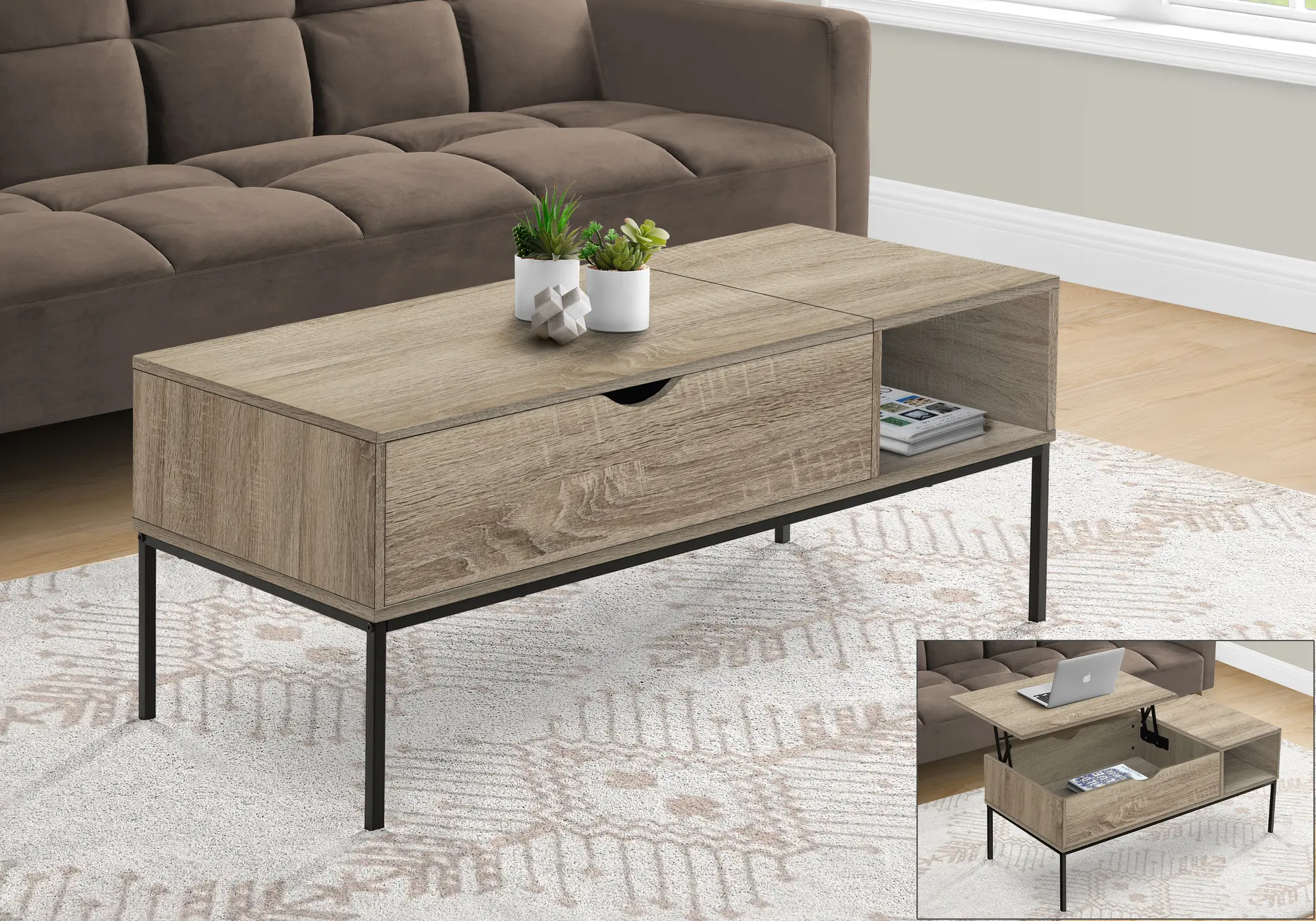 Landon Taupe Lift-Top Coffee Table-4