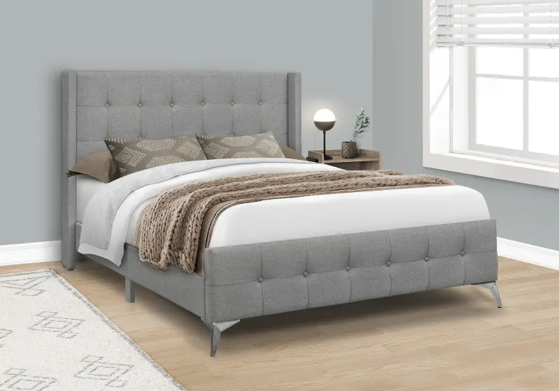 Chadley Gray Linen Upholstered Queen Bed