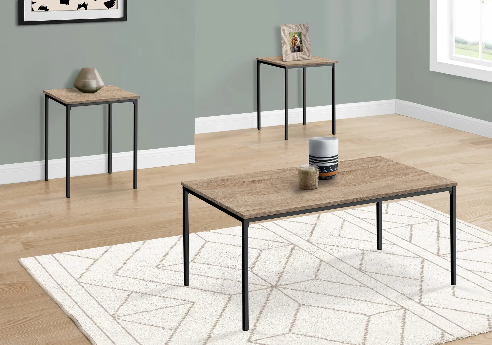 Carly Taupe and Black 3 Piece Living Room Table Set-1
