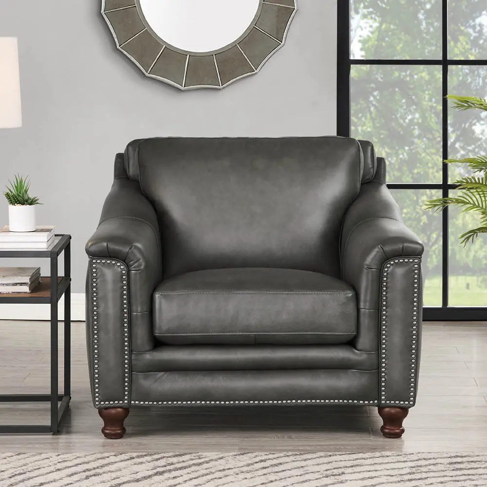 Billingham Ash Gray Leather Chair-2