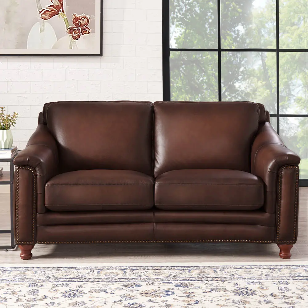 Billingham Caramel Brown Leather Loveseat-1