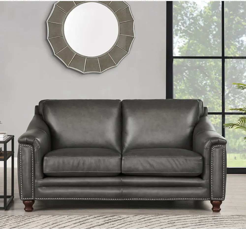 Billingham Ash Gray Leather Loveseat-2