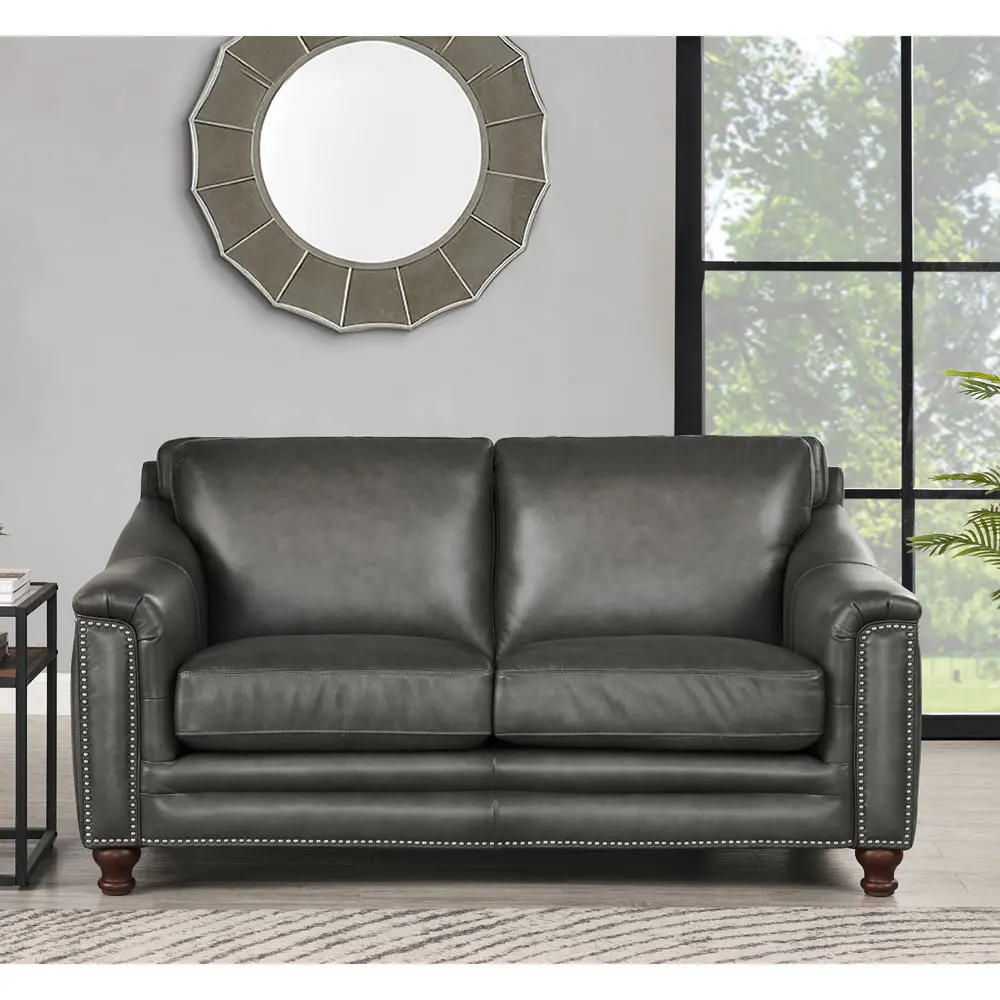 Billingham Ash Gray Leather Loveseat-1