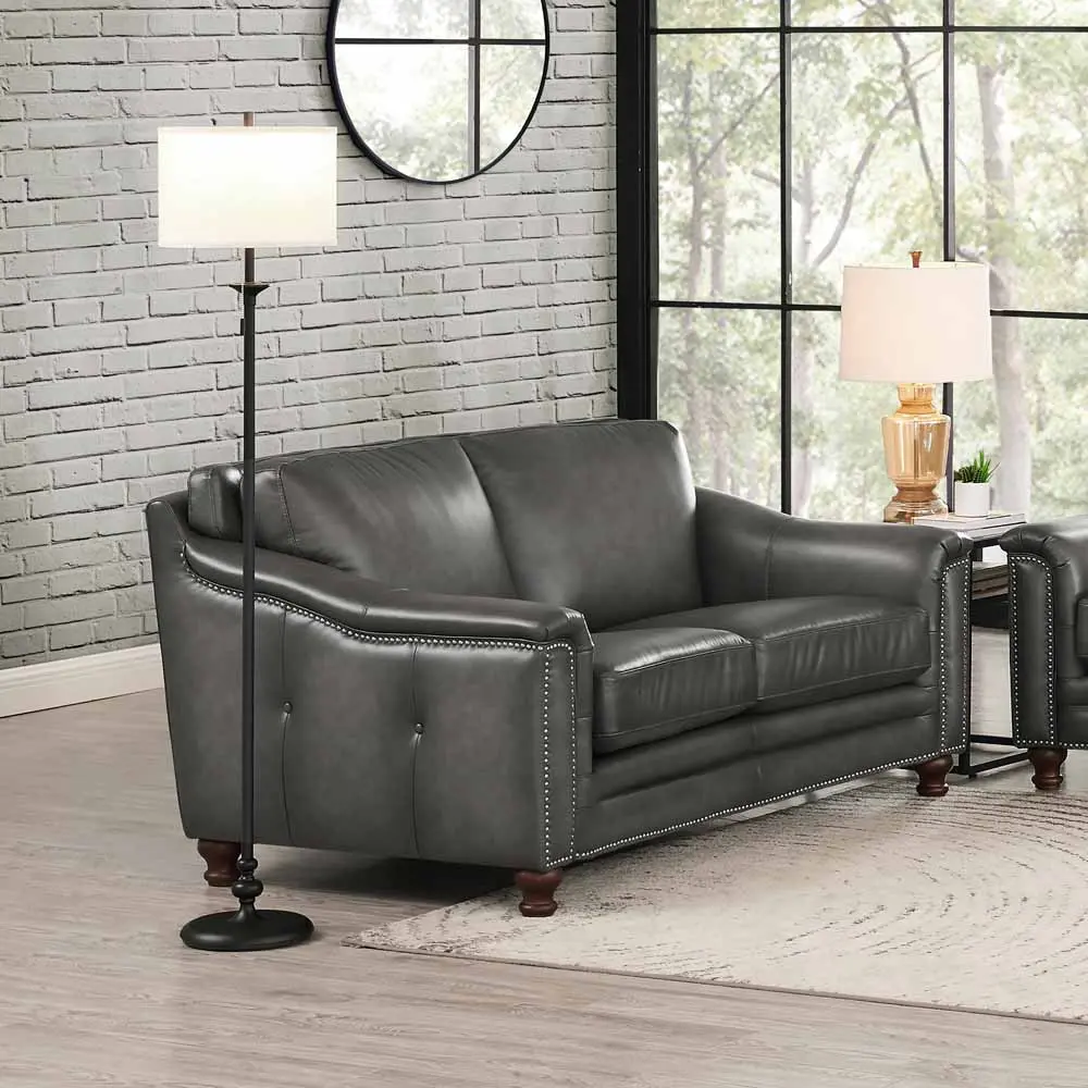 Billingham Ash Gray Leather Loveseat-2